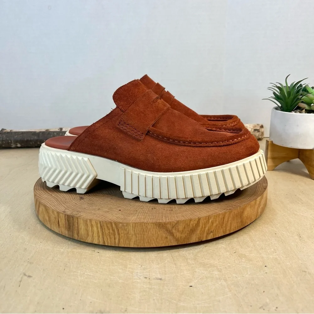 Sorel Suede Penny Mule in Burnt Orange and Cream Platform - Picture 9 of 16